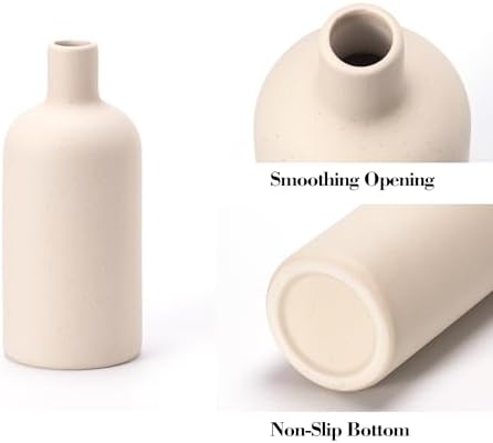 Ceramic Vase Set of 4, Classic Beige White Matte Vases Home Decorations for Table Shelf Office Centerpieces Decor