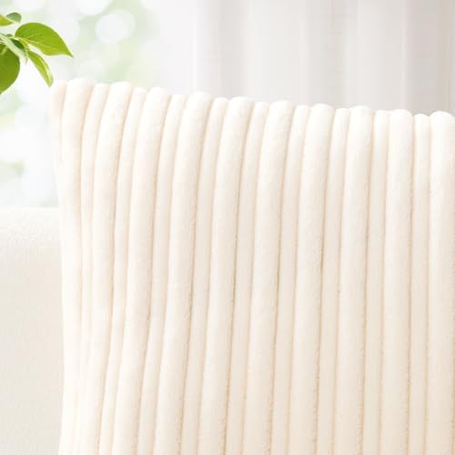 Kevin Textile Striped Corduroy 12”x20” Pillow Covers 2 Pack, Cream White