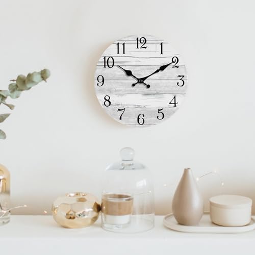 KECYET 10 Inch Wall Clock Battery Operated Gray White Silent Farmhouse