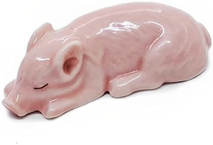 WitnyStore Tiny 1¾" Long Pink Sleeping Baby Pig Figurine - Miniature Hand Made Painted Ceramic Pigs Swine Hog Piglet Livestock Farm Animals Cute Porcelain Decorative Collectible Figures Décor Gifts