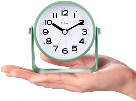 Tinload Analog Alarm Clock for Bedroom, Silent Non-Ticking Quartz Movement, Battery Operated with Snooze & On-Demand Light, Bedside Desk Table Clock, Ideal for Home, Office (Green)