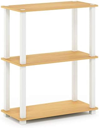 Furinno TURN-S-TUBE Storage Shelves, 3-Tier Book Shelf, Corner Shelf, Toolless Open Shelves, for Organization and Storage, Living Room, Garage, Home Office, Beech