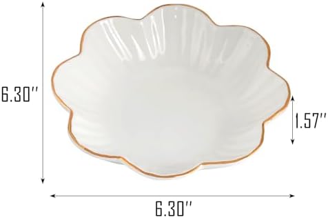 VanEnjoy 6 inch Ceramic Decorative Dish with Golden Rim - Porcelain Serving Bowl for Office, Wedding, Party, Home - Snack, Fruit, Candy