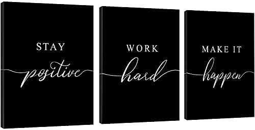 Stay Positive Letters Artwork,Framed Canvas Wall Art Positive Quote, Office Wall Art, Black Large Poster, Inspirational Prints for Boss Gift (E-3pcs,20x30inchx3pcs)