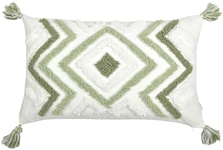 Boho Pillow Covers 12X20 Inch Boho Tufted Throw Pillow Covers Decorative Tassels Cushion Cover Farmhouse Pillow Case for Couch Sofa Bed Living Room Bedroom,Green