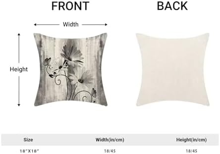 Black Floral Pillow Covers 18 x 18 Inch Set of 2 Daisy Floral Butterfly Decorative Throw Pillow Covers Linen Rustic Farmhouse Cushion Cases for Home Sofa Couch Living Room Decor