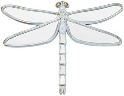 Decorative Dragonfly Wall Mirror, Plastic Frame with Mirrored Wings (12.4 x 9.3 inches) (White)