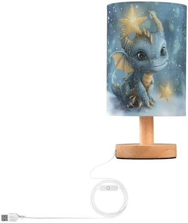 Table Lamp Watercolor Dragon Baby Animal Nightstand Lamp with Wood Base Fabric Lamp Shade Bedside Desk Lamp for Living Room Bedroom Kids Room Office
