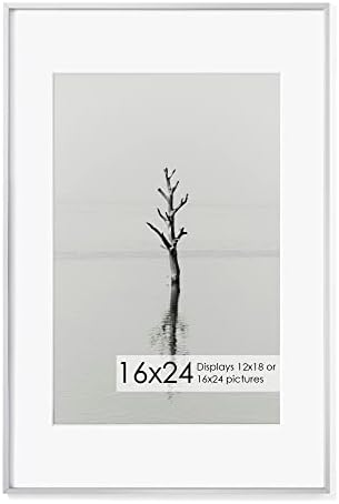 Fun Memories 16x24 Frame Metal, 16 x 24 Poster Frame with Mat for 12x18 Photo-Tempered Glass, Wall Hook Included, Set of 1
