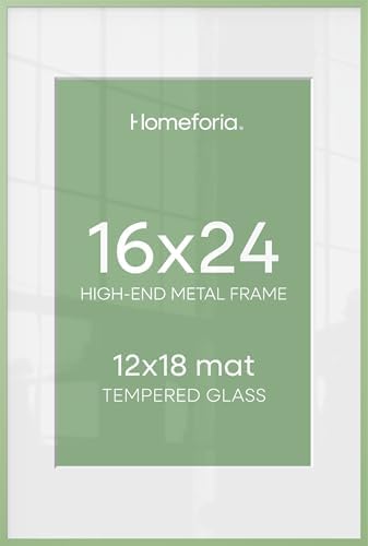 Homeforia 16x24 Green Picture Frame, High-End Metal, 12x18 Mat, Glass