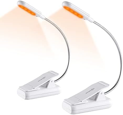 VAVOFO Clip On Rechargeable Reading Light, 7 LEDs with 3 Colortemperature 9 Brightness Levels Book Lights for Reading in Bed with Power Indicator for Bookworms Black (2-Pack White)