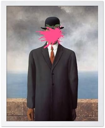 Poster Master Man in Overcoat Print - The Son of Man Painting Poster - Altered & Pop Art - Gift for Men & Women - Surreal Decor for Bedroom, Living Room or Office - 8x10 White Framed