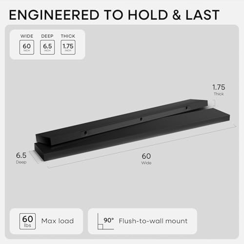 Homeforia 60 Inch Floating Shelves, High-End Solid Pine Wood, Set of 2