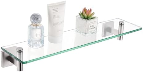 KOKOSIRI Floating Shelf Bathroom Wall Mount Shelves 20-Inch for Bedroom, Living Room, Kitchen, Storage Hanging Rack Brushed Stainless Steel B1105BR-L20