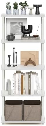 Furinno Turn-N-Tube Storage Shelves, 5-Tier Book Shelf, Corner Shelf, Toolless Open Shelves, for Organization and Storage, Living Room, Garage, Home Office, White