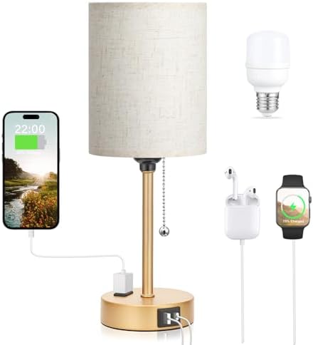 Small Bedside Table Lamp for Bedroom, Desk Lamp with USB Ports for Dorm