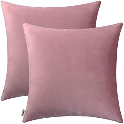 Jeneoo Velvet Throw Pillow Covers 16x16 Inch 2 Pack, Super Soft Thick Decorative Square Cushion Cases for Sofa Couch Bedroom Car, Dusty Rose