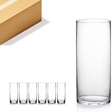 WGV Cylinder Vase Bulk, Diameter 5", Height 12", Clear Glass Floral Planter Container, Tall Centerpiece Arrangement for Wedding Party Event Home Office Decor, 6 Pieces