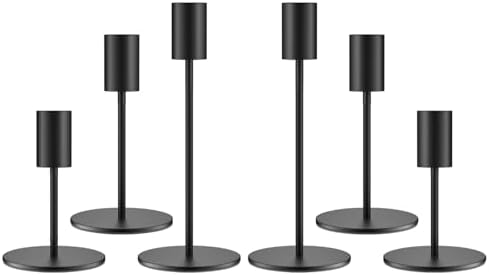 zeochyni Black Taper Candle Holder Metal Candlestick Holders Set of 6