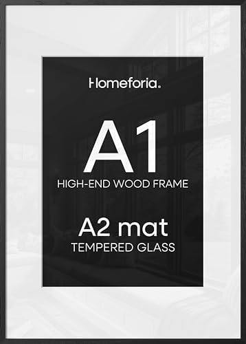 Homeforia A1 Black Oak Poster Frame, High-End Wood, A2 Mat, Glass