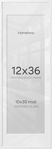Homeforia 12x36 White Oak Picture Frame, High-End Wood, 10x30 Mat, Glass