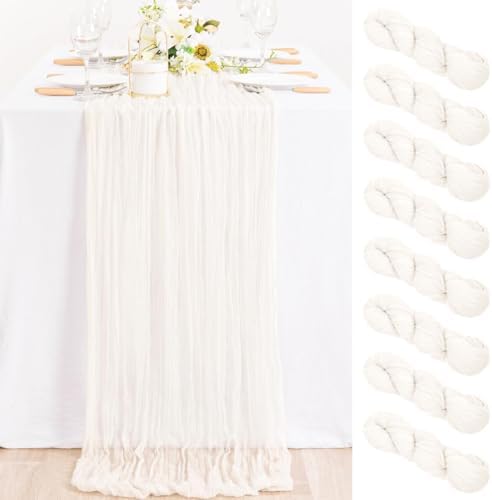 8 Pack Ivory White Cheesecloth Table Runner Rustic Gauze Centerpiece