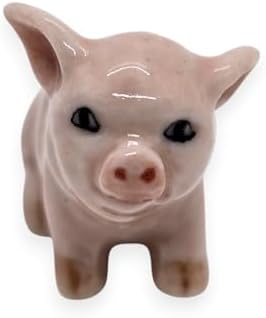 WitnyStore 1" Pink Sit Piglet Pig Ceramic Figurine Terrarium Decoration Collectible Statue for Adult Collectors Handcrafted Porcelain Ornament Sculpture Home Room Tabletop Decor