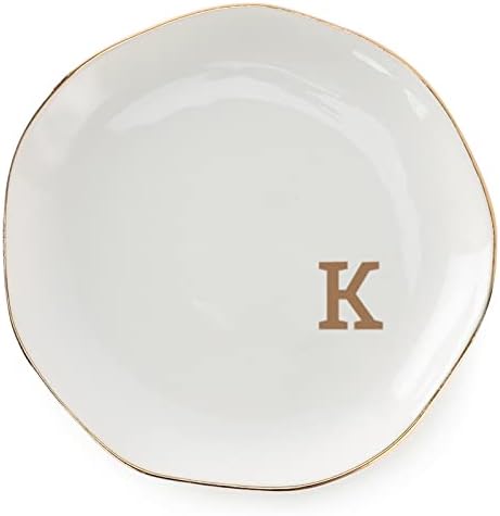 Initials Ring Dish Jewery Tray with personalized K-Monogrammed Gifts Wedding Engagement for Women Friends sister,Ceramic White
