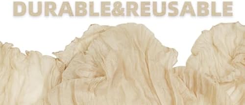 FEXIA 4 Pack Beige Table Runner 35x120 Inches for Baby Shower Decoration Gauze Rustic Table Runner for Wedding Party First Communion Centerpiece Engagement Bridal Shower Boho Decoration