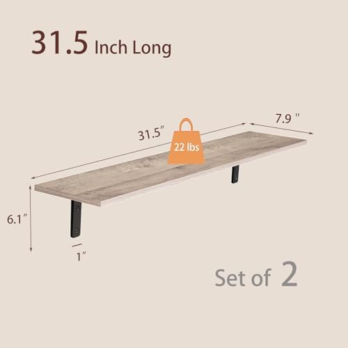 DINZI LVJ Long Wall Shelves, 31.5Inch Wooden Wall Mounted Shelves, Set of 2