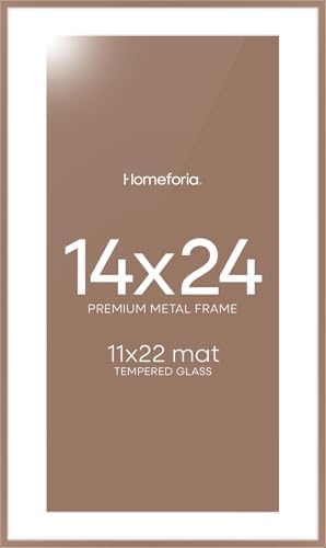 Homeforia 14x24 Mocha Picture Frame, High-End Metal, 11x22 Mat, Glass
