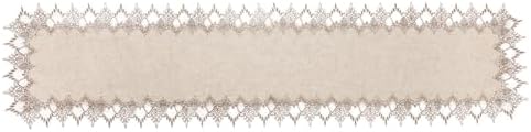 Phantomon Neutral Linen Table Runner 72 Inches Beige Embroidered Runner Lace Centerpiece for Dresser Tops, Dining Tables, Coffe Table and Home Decorations for Farmerhouse (Beige, 16 X 72 Inch)