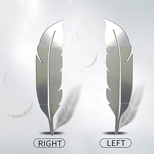 2 Pcs 3D Acrylic Mirror Wall Decor Stickers, Silver Feather Shaped Set DIY Self-Adhesive Wall Art Decals, Home Decorations for Home Living Room Bedroom Bathroom (12 x 49 Inches)