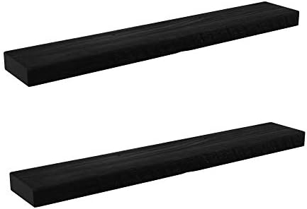 joelsantiques x2 30 Inch Wooden Floating Shelves for Wall - 30x6x2 in - Made of Natural Wood - Short Heavy Duty Rustic Wall Shelves for Bedroom - Laundry Room Floating Storage Bathroom - Black