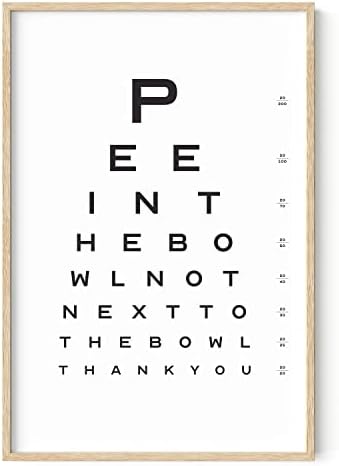 HAUS AND HUES Funny Bathroom Signs – Eye Chart Restroom Poster, Playful Washroom Artwork, Humorous Home Accent (24x36, Beige Frame)
