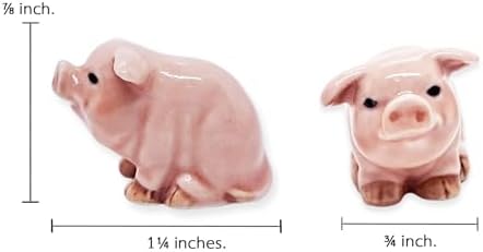 WitnyStore Tiny 1¼" Long Pink Sitting Smiling Pig Figurine - Miniature Hand Made Painted Ceramic Pigs Swine Hog Piglet Livestock Farm Animals Cute Porcelain Decorative Collectible Figures Décor Gifts