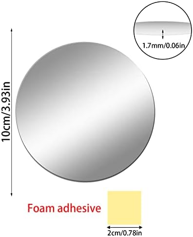 10 Pack 4 inch Acrylic Round Mirror Tiles Sheets, 0.06 inch Thick | Small Circle Wall Mirror with Tapes, Plastic Mirror Stickers for Wall, Home Decor, Crafts, Round Mirror Tray for Centerpieces