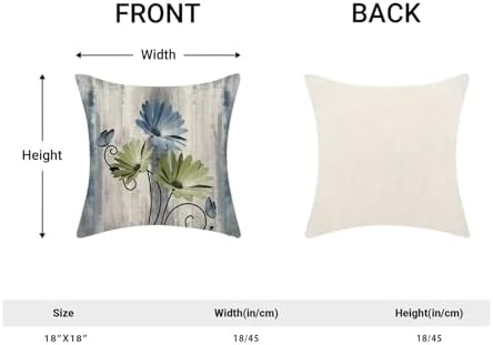 Sage Green Blue Floral Pillow Covers 18 x 18 Inch Set of 2 Daisy Floral Butterfly Decorative Throw Pillow Covers Linen Rustic Farmhouse Cushion Cases for Home Sofa Couch Living Room Decor