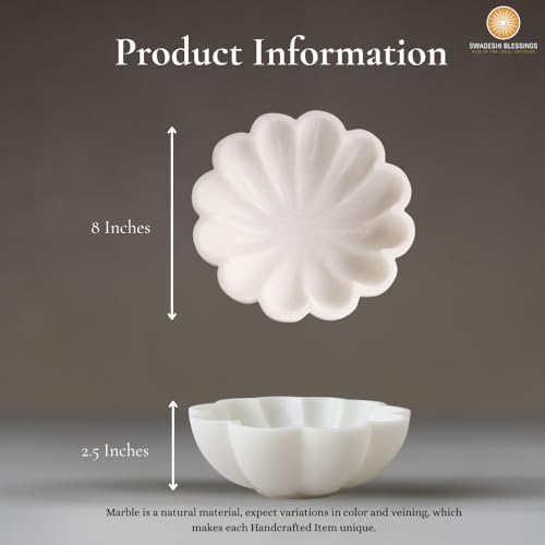 SWADESHI BLESSINGS HandCrafted Marble Scalloped Bowl for Home Decor, 8"