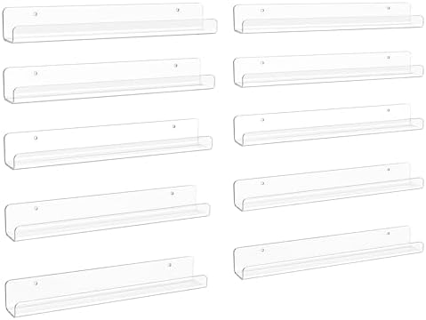 upsimples 10 Pcs 12" Clear Acrylic Shelves, Small Shelf for Wall Display