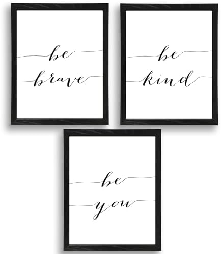 DREAM BIG PRINTABLES Be Kind Be Brave Be You Art Prints (Set of 3) - Unframed - 8x10 Inspirational Motivational Office Wall Art