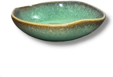 8" Green Ceramic Decorative Bowl, Reactive Glaze Stoneware