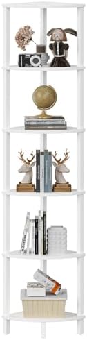 VIMBER Corner Shelf, 6-Tier Corner Bookshelf, Industrial Corner Ladder Shelf, DIY Storage Shelves, Modern Display Shelf for Living Room, Bedroom, Kitchen, Home Office, White UJSJ004W