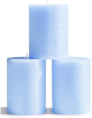 CANDWAX 3x4 inch Pillar Candles Set of 3 – Unscented Dripless Rustic Light Blue Candles for Decor, Centerpieces, Gender Reveal Party