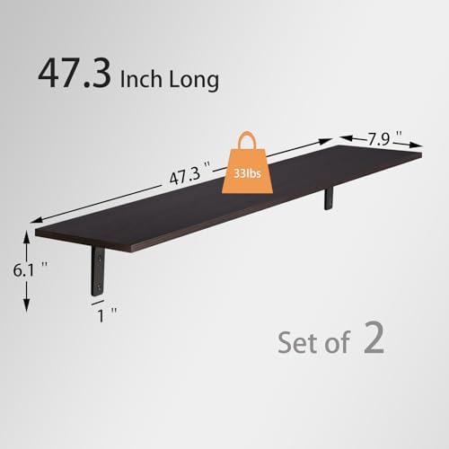 DINZI LVJ Long Wall Shelves, 47.3Inch Wooden Wall Mounted Shelves, Set of 2