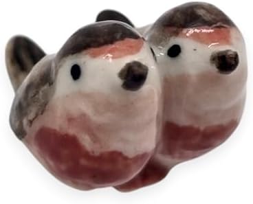 WitnyStore Tiny ½ Inch Brown Common Linnet Bird Twin Figurine - Miniature Hand Made Painted Ceramic Birds Aves Colorful Porcelain Feathered Animals Cute Decorative Collectible Figures Décor Gifts