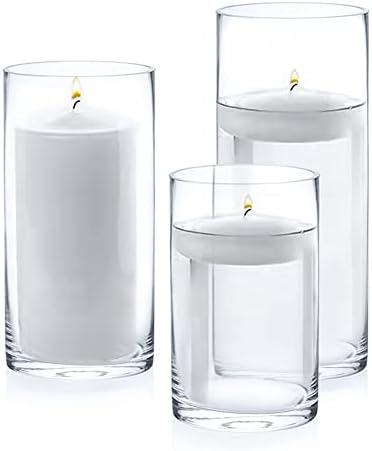 Enova Floral Clear Glass Flower Vase, 6W x 12H Inches Cylinder Vase, Pillar Candle Floating Candle Holders, Tall Cylinder Glass Vase for Flowers, Round Glass Vase for Home Decor, Wedding (Pack 4)