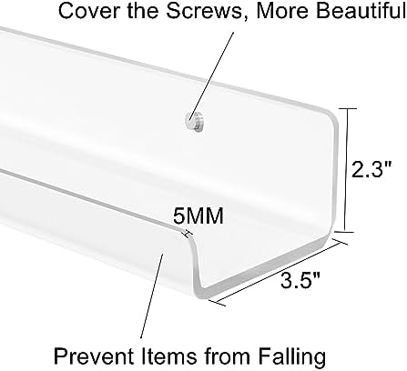 ROYALITA 2-Pack Acrylic Shelves Wall Mounted, 24 Inch Floating Shelves