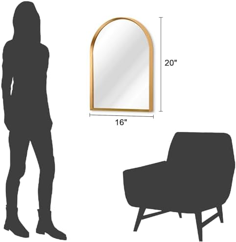 Arch Bathroom Wall Mirror Gold Vanity Metal Frame Mirrors Home Decor for Bedroom, Entryway, Living Room 20"x16"