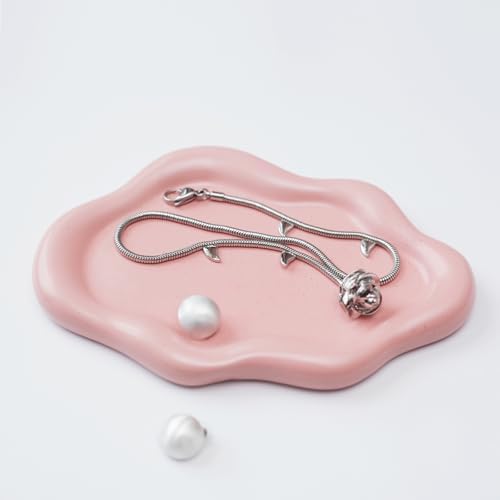 Jewelry Dish Trinket Tray for Women, Ring Dish Holder, Unique Cloud Shape Ceramic Plate Cute Things Vanity Aesthetic Room Decor Mother's Day Birthday (Pink)